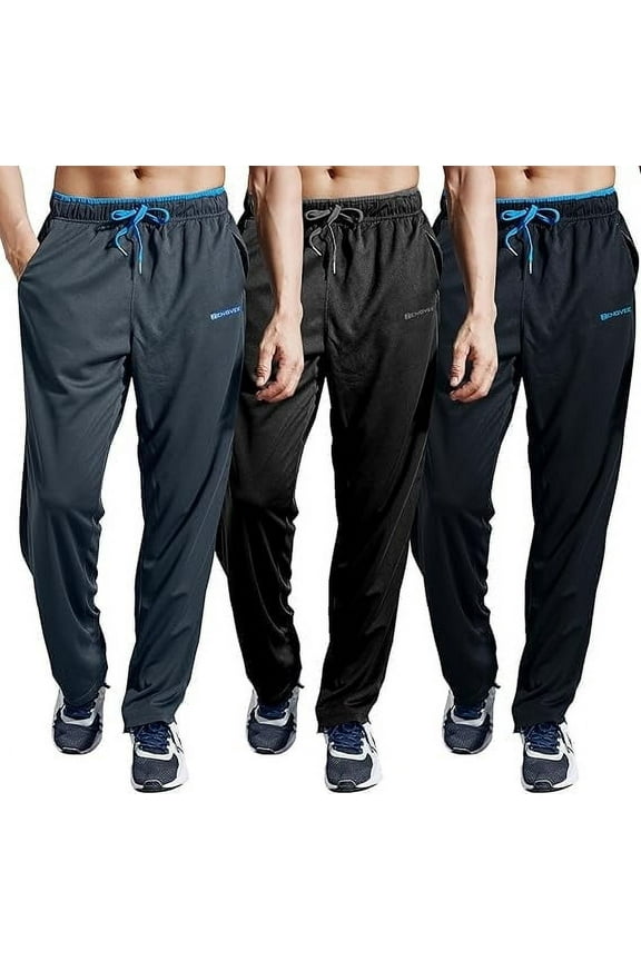 Men's Sweatpants with Zipper Pockets Open Bottom Athletic Pants for Jogging, Workout, Gym, Running, Training