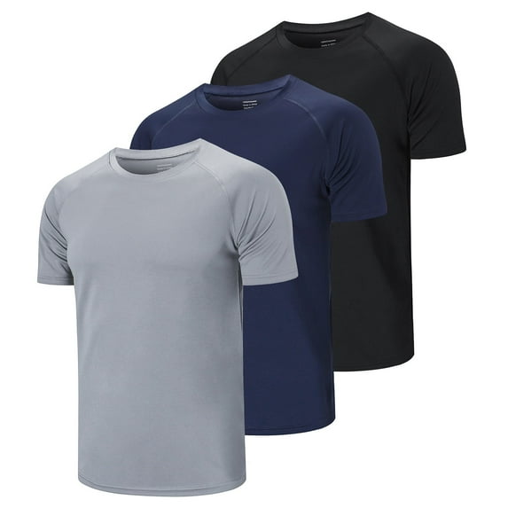 ZENGVEE Workout Shirts for Men, 3 Pack Mens Crew Neck Casual Gym Shirts Short Sleeve Plain Athletic Moisture Wicking Active T-Shirts