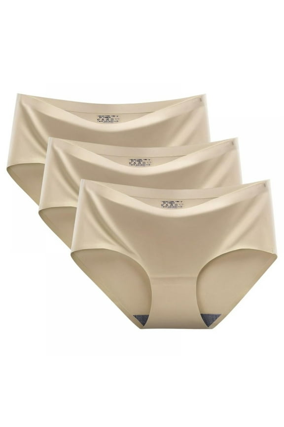 Women's Seamless No-Show Hipster Underwear - 3-Pack Breathable Nylon Panties With Cotton-Lined Gusset Beige