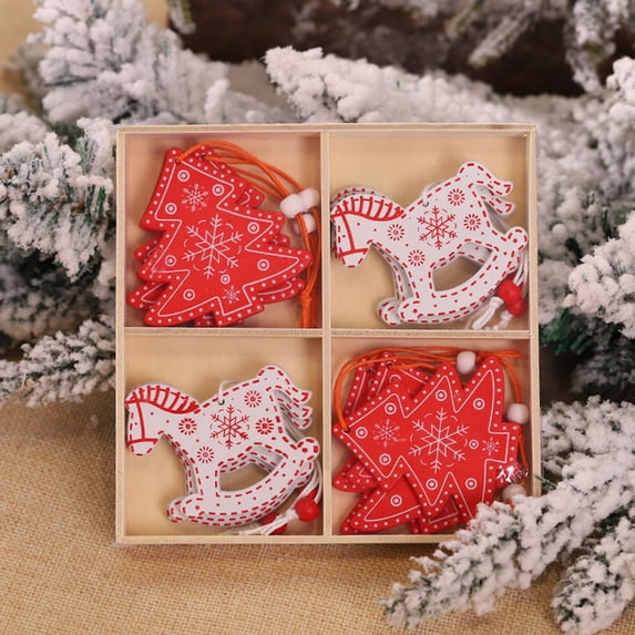 ZENMELE 12PC Christmas Snowflakes Wooden Pendants Xmas Tree Ornaments Home Hanging Decor