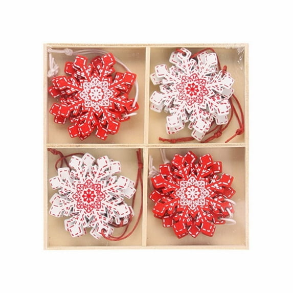 ZENMELE Christmas Decorations Four Wooden Pendant Boxed Pendant Christmas Tree Decorations *12pc