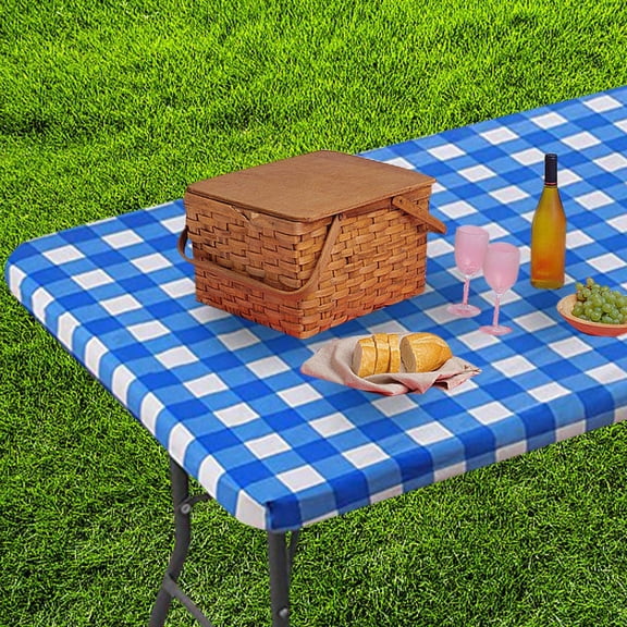 ZENMELE Cloth Elastic Fitted Tablecloths For 6 Foot Rectangle Tables Stretch Washable Patio Table Cover For Outdoor Camping Banquet And Parties (30