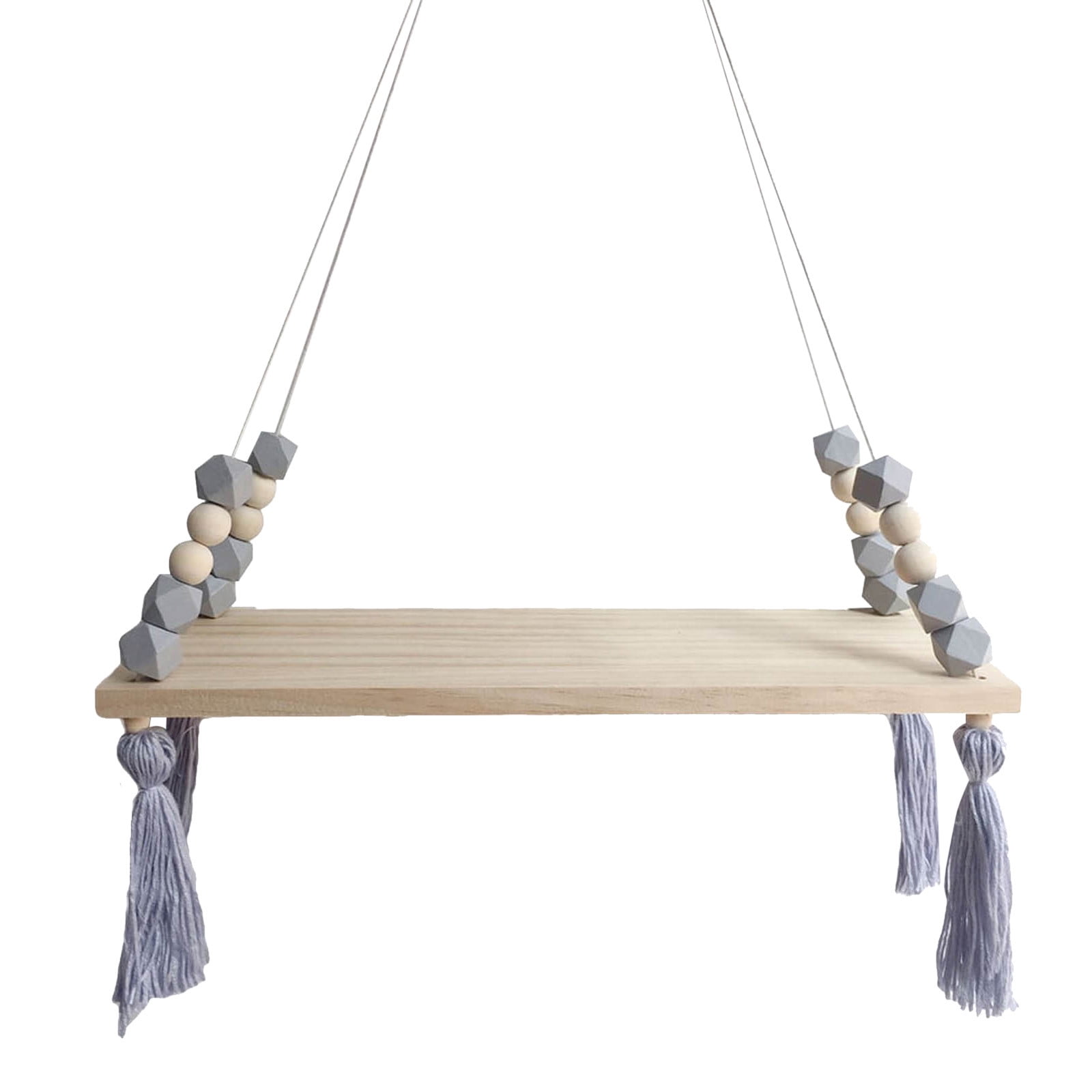 ZENMELE Nursery & Kids Decor Tassels Storage Shelf Rack Wall Hanging Wood Toys Model Baby Kid