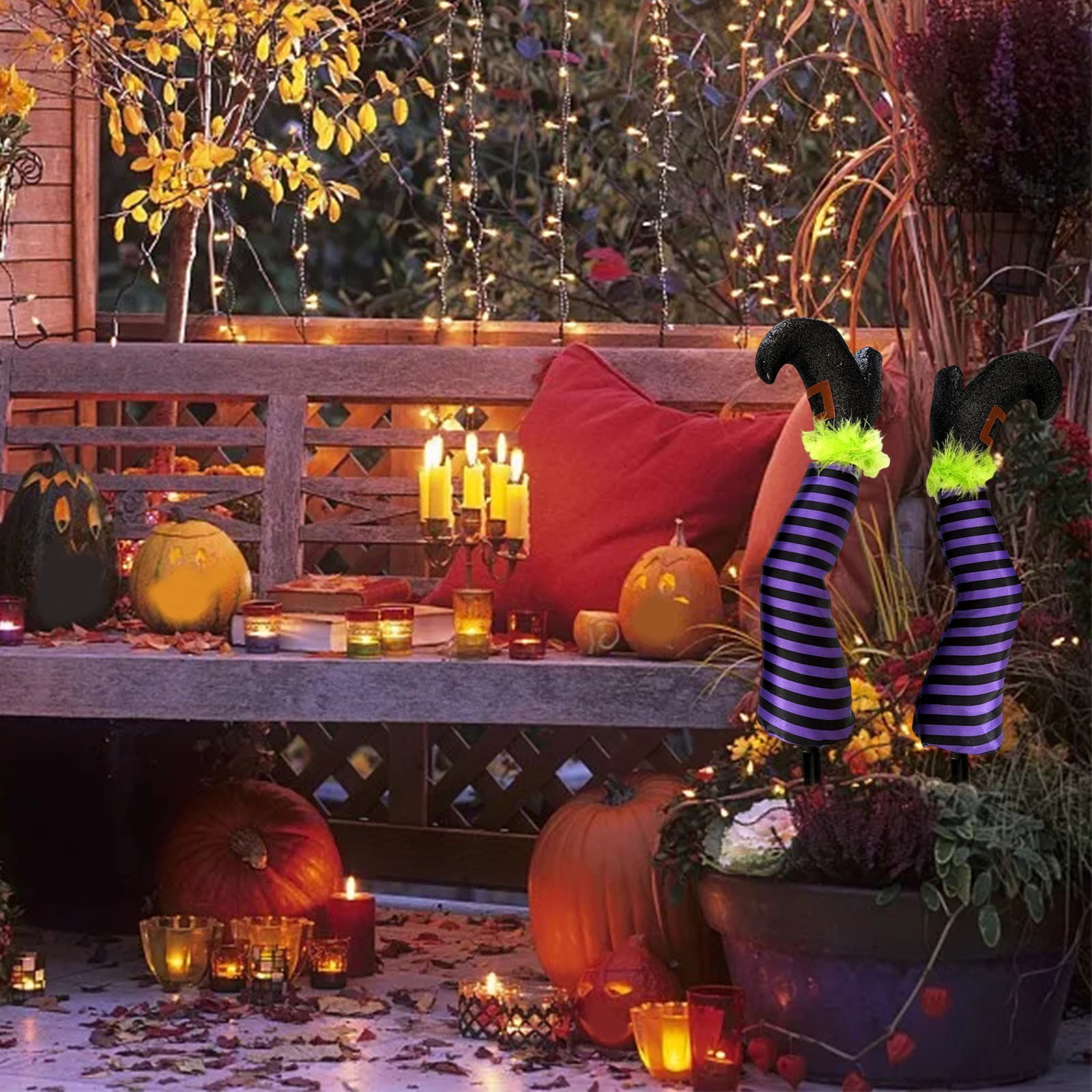 ZENMELE Set Of 2 Lighted Witch Legs With Ground Stick Light Up Witch ...