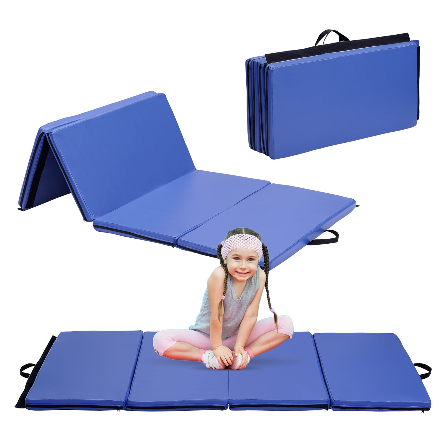 WF Athletic Supply Tri Fold Folding Exercise Mat with Carrying Handles,  1.5 or 2 Foldable Gym Mat, Folding Foam Workout Mat for Gymnastics, Yoga