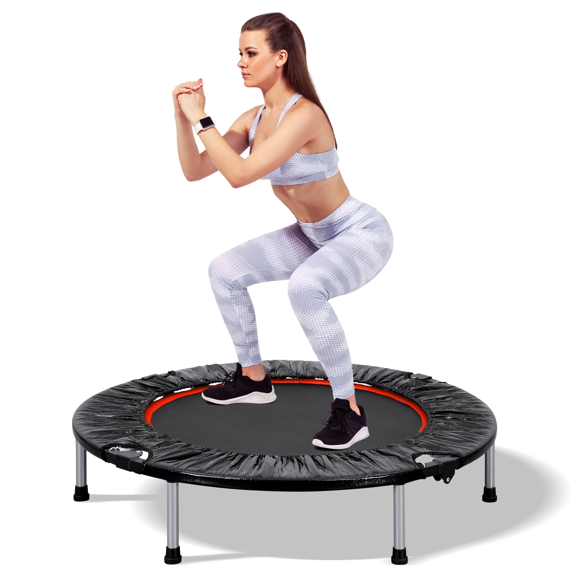 Free Shipping ZENOVA 40 Mini Trampoline for Adults and Kids Fitness Indoor Trampoline Rebounder with Adjustable Foam Handle for Bounce Workout Max Load 330lbs Red and Black Walmart
