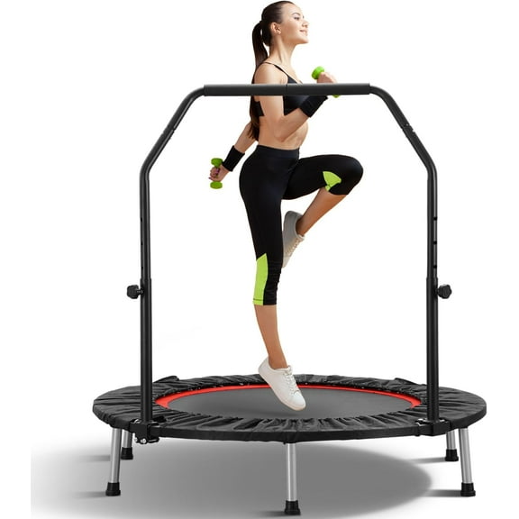 ZENOVA 40" Mini Trampoline Rebounder Trampoline for Adults Indoor Outdoor Fitness Trampoline Foldable with Adjustable Handle Bar 330 Weight Capacity