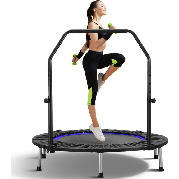 ZENOVA 40" Mini Trampoline Rebounder Trampoline for Adults Indoor Outdoor Fitness Trampoline Foldable with Adjustable Handle Bar 330 Weight Capacity
