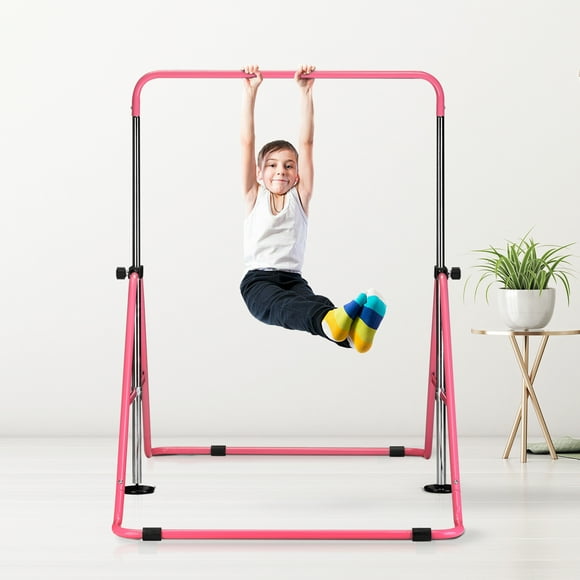 ZENOVA Gymnastic Bars for Home Adjustable Height Folding Training Monkey Bars for Kids Expandable Horizontal Monkey Bar, Pink