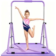 ZENOVA Gymnastics Bar Kids with Mat, Junior Training Bar, Height Adjustable Horizontal Bars, Folding Gymnastics Bars Monkey Bars for Kids, Purple