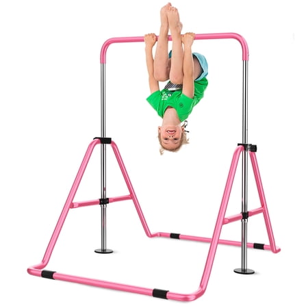 ZENOVA Gymnastics Bars for Kids, Adjustable Height Gymnastic Equipment Horizontal Bar, Junior Monkey Bar Training for Kids (Pink)