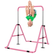 ZENOVA Gymnastics Bars for Kids, Adjustable Height Gymnastic Equipment Horizontal Bar, Junior Monkey Bar Training for Kids Pink