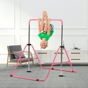 ZENOVA Gymnastics Bars for Home Exercise, Adjustable Height Gymnastic Equipment Horizontal Bar, Junior Monkey Bar Training for Kids (Pink)
