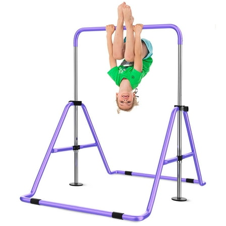 ZENOVA Gymnastics Bars for Home Exercise, Adjustable Height Gymnastic Equipment Horizontal Bar, Junior Monkey Bar Training for Kids (Violet)