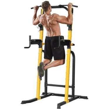 ZENOVA Height Adjustable Power Tower Squat Rack Pull-Up Bars Dip Stands Strength Training Equipment for Home Gym, Yellow