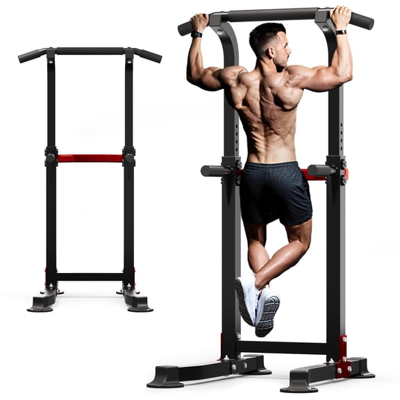 Wesfital Power Tower Pull Up Bar, Pull Up Bar Station Workout Dip Station Height Adjustable Strength Training Equipment 330lbs Weight Capacity, Black