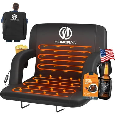 ZENPETIO 23inch Foldable Heated Stadium Seats for Bleachers w/Back Support and Wide Cushion 5 Pockets Extra Portable Bleacher Stadium Chair USB 3 Levels of Heat for Outdoor Camping Games Sports