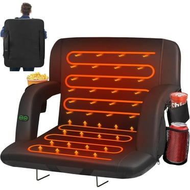 ZENPETIO 25" Oversized Dual-Sided Heated Stadium Seats for Bleachers with Back Support, 3 Levels Heating Stadium Seating for Bleachers Seat with Backrest, 5 Pockets Portable Stadium Chair for Outdoor