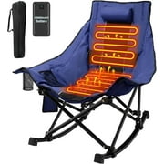 ZENPETIO 330lbs Oversized Heated Camping Rocking Chair w/20000mAh Power Bank Portable Folding Outdoor Indoor Rocking Chair for Camp Lawn Sports Winter Blue