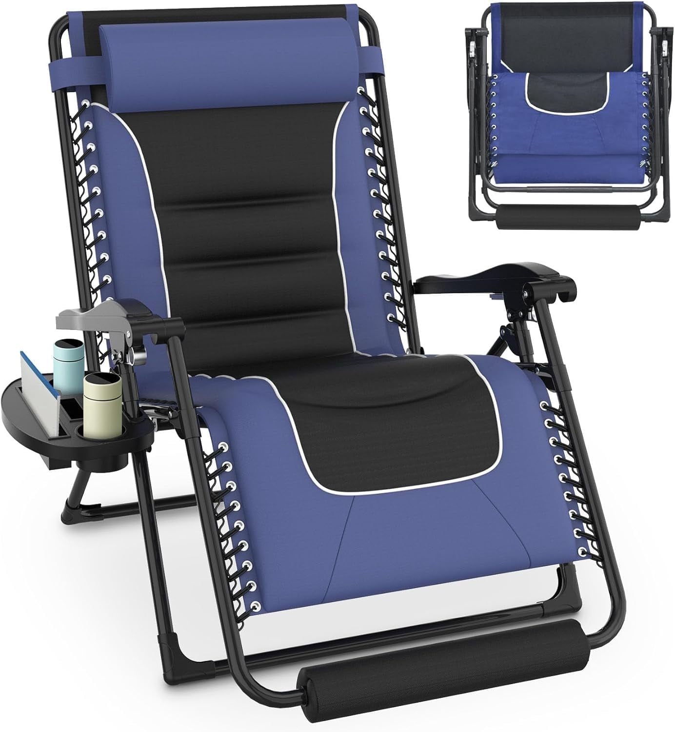 ZENPETIO 33Inch Oversized Padded Zero Gravity Chair, XXL Reclining Camping Lounge Chair with ...