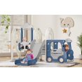thumbnail image 1 of ZENPETIO Bus Theme Toddler Slide for Age 1-3 with Basketball Hoop and Swing, Indoor Outdoor Playground Slide Playset, Blue Gray, 1 of 3