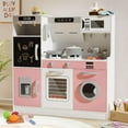 thumbnail image 1 of ZENPETIO Wooden Play Kitchen w/Realistic Lights & Sounds for Ages 3+, Kitchen Playset with 28 Pcs Toy Food & Cookware Accessories, Toy Kitchen with Plenty of Play Features Pink, 1 of 7