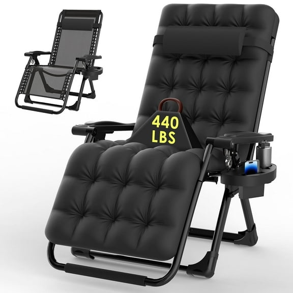 ZENPETIO Zero Gravity Chair, Reclining Camping Lounge Chair w/Removable Cushion, Upgraded Lock and Cup Holder, Reclining Patio Chairs Folding Recliner for Indoor and Outdoor
