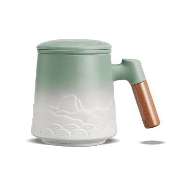 ZENS Ceramic Tea Mug with infuser, 16.8 OZ Black&Light Green,Rosewood Handle