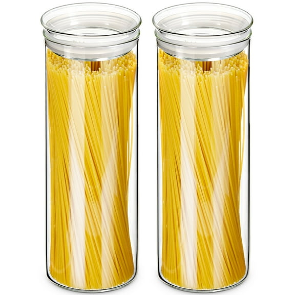ZENS Glass Pasta Storage Containers,Airtight Tall Spaghetti Jars Set with Lids,65.5 oz-3.94x12 IN