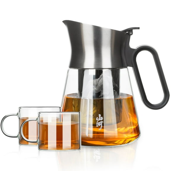 ZENS Design Glass Teapot with Infuser with 2 Cups,  23oz Small Loose Leaf Steeper Pot with Stainless Steel Spout for Hot Tea Diffusers