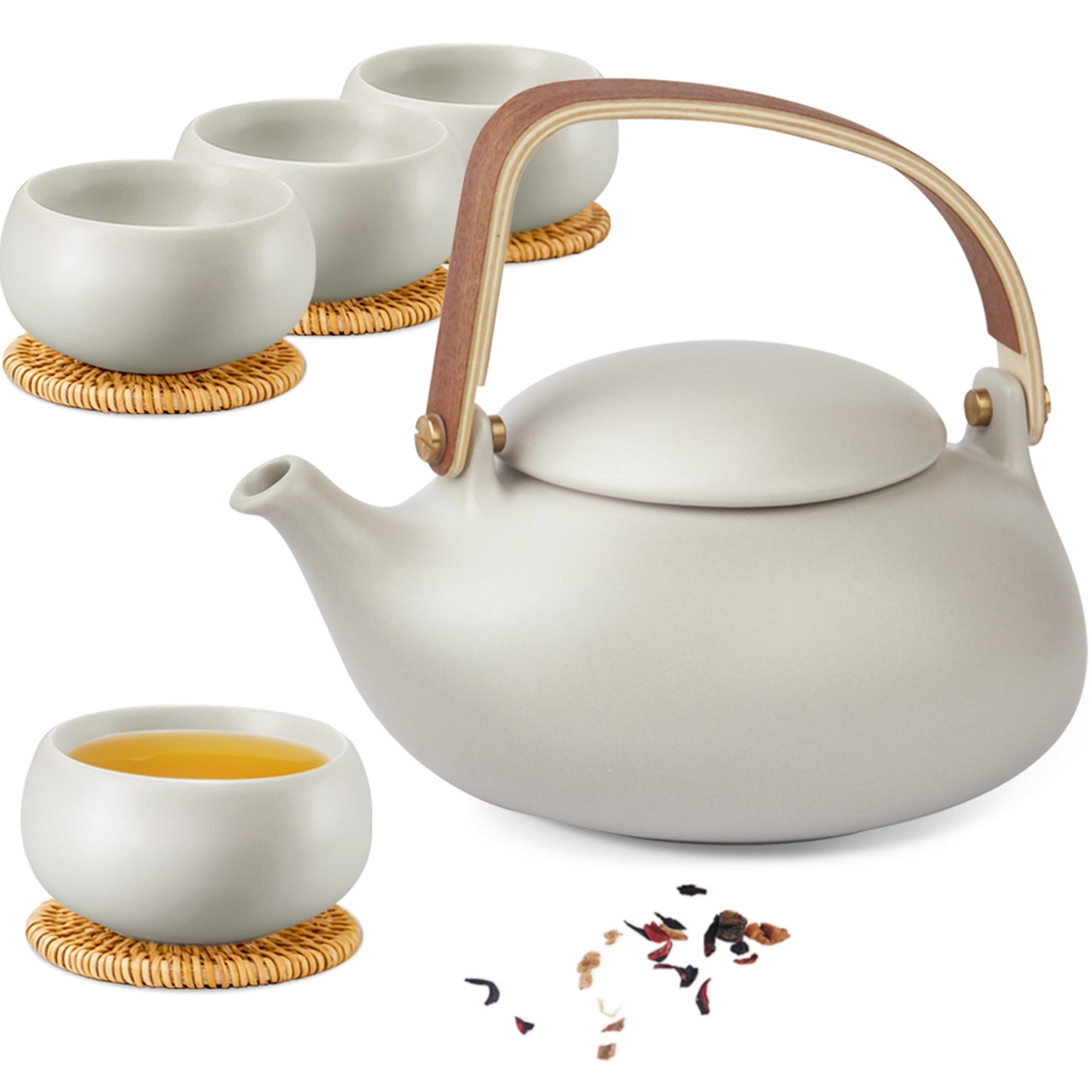ZENS Japanese Teapot Set with Infuser, 27oz Modern Bentwood