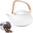 thumbnail image 1 of ZENS Japanese Teapot with Infuser, 27oz Modern Matte White Ceramic Loose Leaf Tea Pot with Bentwood Handle for Gift, 1 of 6