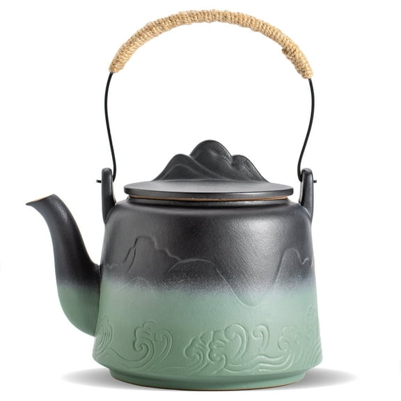 ZENS Japanese Teapot with Infuser, 27oz Modern Matte White Ceramic Loose Leaf Tea Pot with Bentwood Handle for Gift