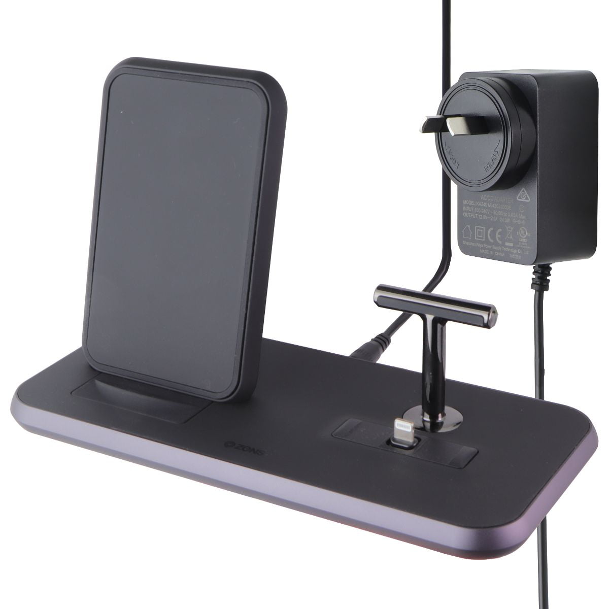 ZENS Stands Dock Fast 20W Wireless Qi Charger for iPhone Blk