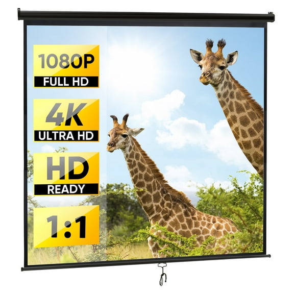 ZENSTYLE 119" Manual Pull Down Projector Screen 84 x 84" 1:1 HD Home Portable Theater Black