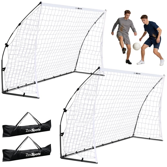 ZENSTYLE Set of 2 12x6 ft Portable Soccer Goal Heavy-Duty Backyard Training Net Fast Setup with Carry Case & Multi-Surface Stakes