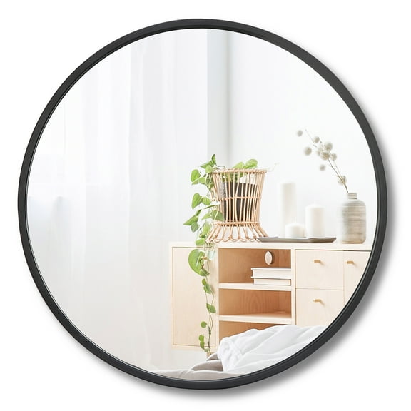 ZENSTYLE 18" Rubber Frame Round Mirror For Entryways Bathrooms Living Rooms Black
