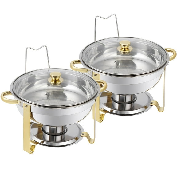 ZENSTYLE 2 Pack Chafing Dish Buffet Set Round with Glass Lid & Lid Holder Stainless Steel