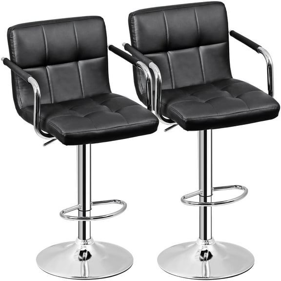 ZENSTYLE 2 Pcs Adjustable Bar Stools PU Leather Modern Dinning Chair with Armrest Black