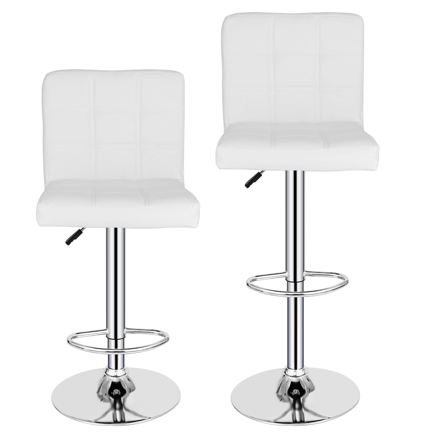 White Adjustable Swivel Metal and Leather Bar Stools Set