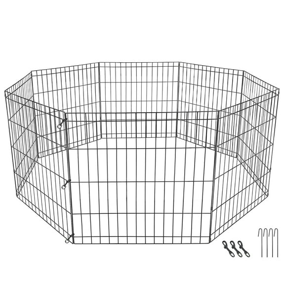 ZENSTYLE 24" Animals Dog Playpen Foldable Metal Frame In/Outdoor Pets Exercise Fence Barrier 8 Pannels
