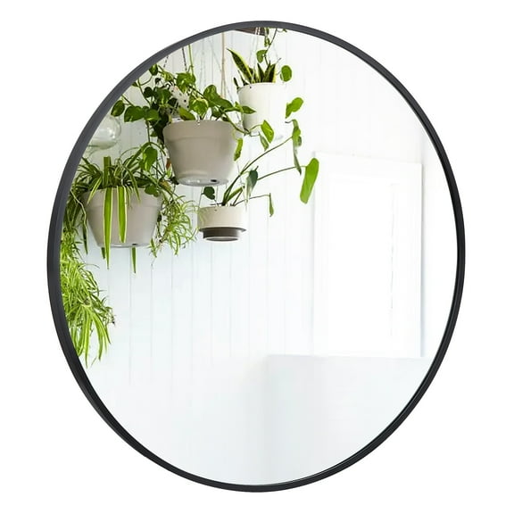 ZENSTYLE 24" Makeup Mirror Metal Frame Round Mirror Wallmount Mirror For Entryways Bathrooms Living Rooms Black