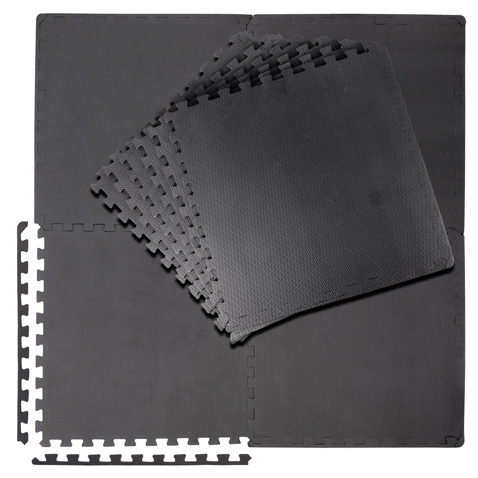 ZENSTYLE 24" X 24" Floor Mat Puzzle Exercise Mat EVA Training Interlocking Tile, 6 Pieces Black