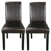 ZENSTYLE 2PCS Dining Parson Chair Simple Style Restaurant Brown Leather Backrest
