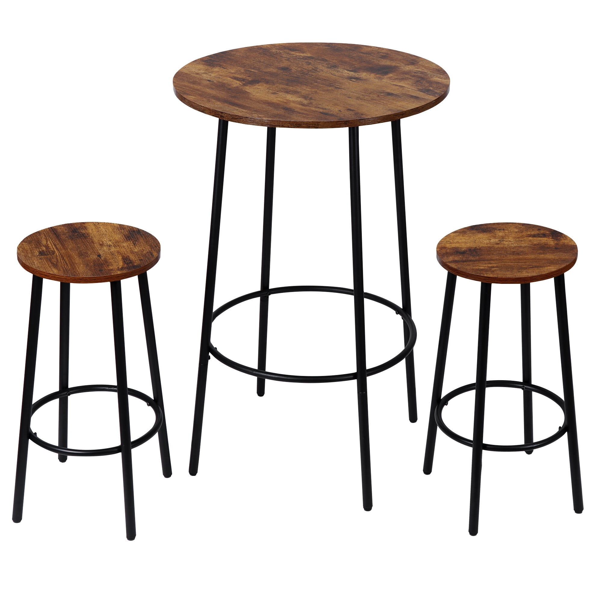 ZENSTYLE 3 Piece Pub Dining Table Set Wooden Round Breakfast Tables w/2