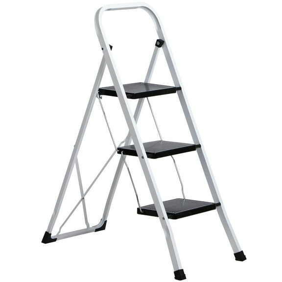ZENSTYLE 3 Step Ladder Folding Step Stool 330lb Capacity Sturdy Steel Frame, White