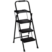 ZENSTYLE 3 Step Ladder Folding Step Stool Portable Metal Frame Ladder with Tool Tray Wide Non-Slip Pedal, Black