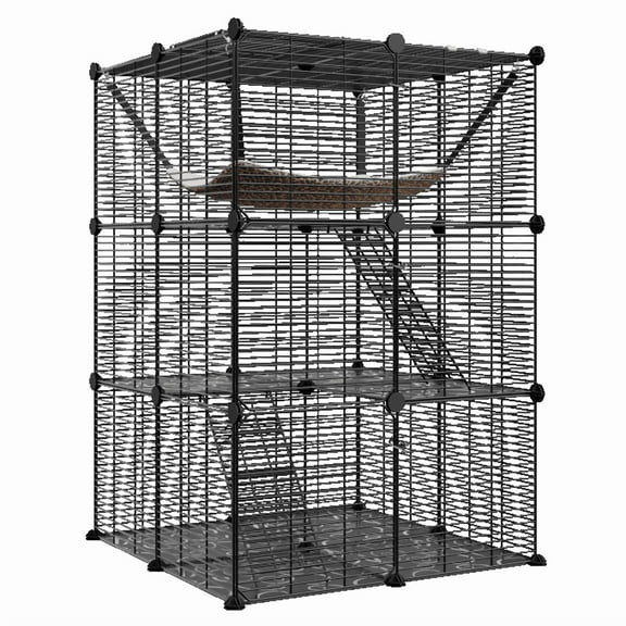 ZENSTYLE 3 Tier Indoor Cat Cage DIY Pet Playpen Metal Wire Kennels with Hammock Cat Crate