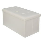 ZENSTYLE 30" Ottoman Storage Bench Folding Footrest Stool Sponge Padded Seat W/ Lid White