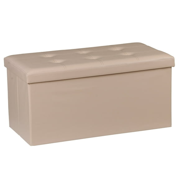 ZENSTYLE 30" Ottoman Storage Bench Folding Footrest Stool Sponge Padded Seat for Entryway Beige
